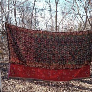 Kantha Quilt Black Brown Red 53" x 86" Premium 3 Layer Cotton Handmade K121.